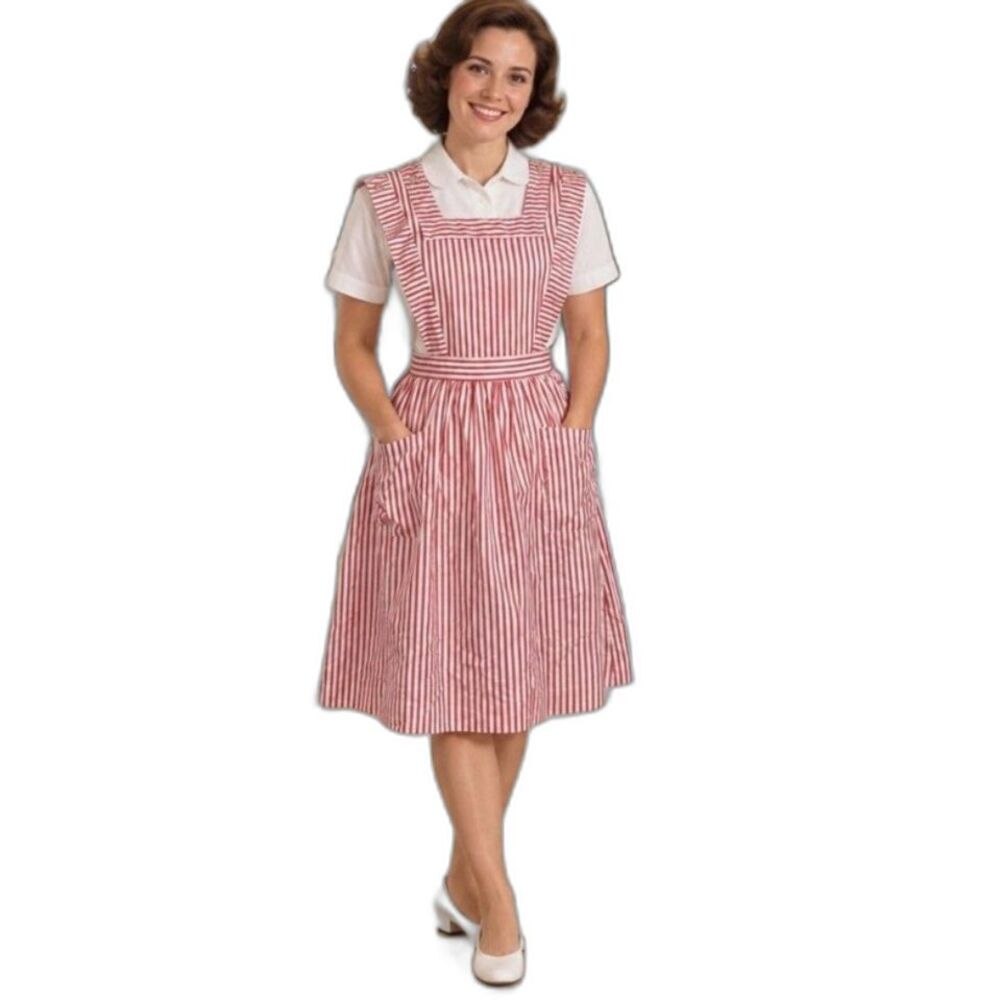 Angelica Women's Red White Stripe Vintage Candy Striper Pinafore Dress Size 14